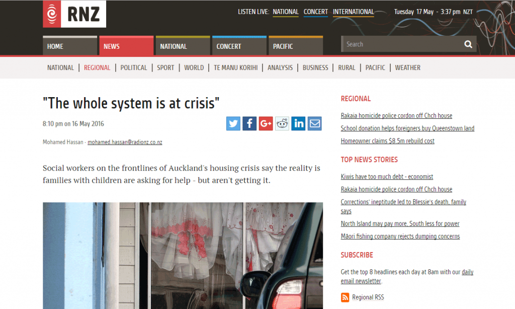 Radio New Zealand - "The whole system is at crisis"
