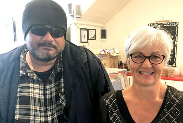 'Shadow', regular volunteer at Merge Café, and Julia West, Lifewise Merge Café Business Manager.