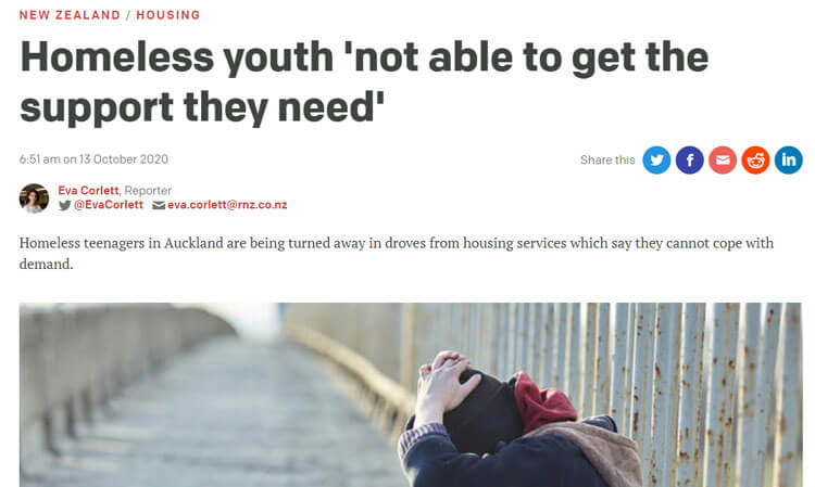 Radio NZ: Homeless youth ‘not able to get the support they need’