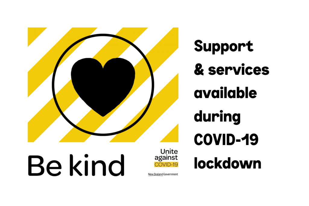 Image with "Be kind" logo and text, Support & services available during COVID-19 lockdown