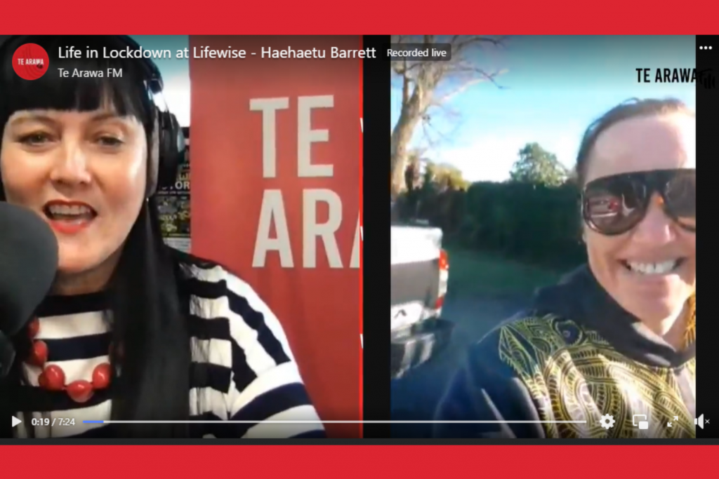 Screenshot of Te Arawa FM host Mercia-Dawn Yates in korero with Haehaetu Barrett, Lifewise Regional Manager for Rotorua (Bay of Plenty)